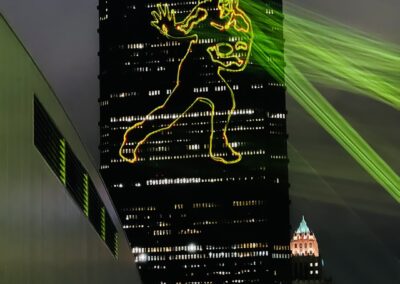A laser projection displays a message for Heisman nominee Kenny Pickett in Pittsburgh, PA